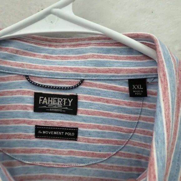 Faherty The Movement Polo Shirt Mens 2XL Multicolor Striped Pima Cotton Soft - Picture 3 of 7